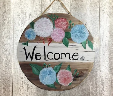 Spring Flowers Round Wooden Sign Sip and Paint Class