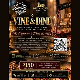 VINE & DINE "50TH ANNIVERSARY EXCLUSIVE WINE DINNER" with DUCKHORN OFFICIALS & EXECUTIVE CHEF SERGIO VELAZQUEZ