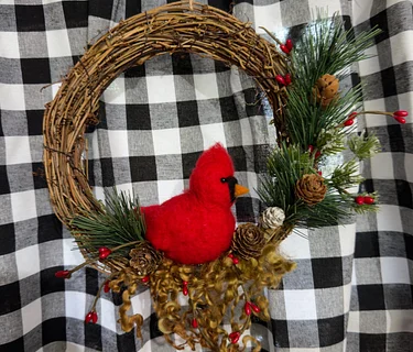 Needlefelting: Cardinal In A Wreath