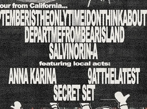 septemberistheonlytimeidonthinkaboutyou, departmefrombearisland, salvinorin-a, Anna Karina, 9atthelatest, and a secret set