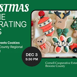 Christmas Cookie Decorating Class Thursday, December 3, 2026 Join Amanda from Sugared Sweets Cookies for a fun, hands-on cookie decorating class on Thursday, December 3rd from 5:30pm to 7:30pm at the Broome County Regional Farmers Market.During this beginner-friendly class, you’ll decorate a set of 6 sugar cookies while learning the tips and techniques use... Read more