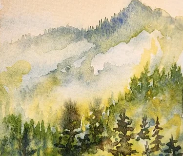 Misty Mountains in Watercolor
