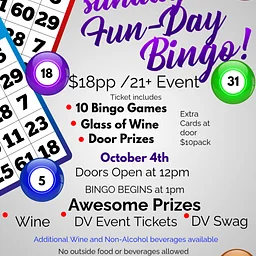 Sunday FUN-Day BINGO *October 4th*Door 12pm *Game 1pm