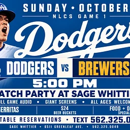 Dodgers NLCS game 1 Watch Party at Sage Whittier | October 11