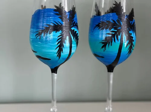 Palm Tree Wine Glass Painting
