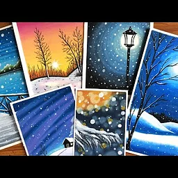 Winter Evergreens: Oil Pastel Drawing