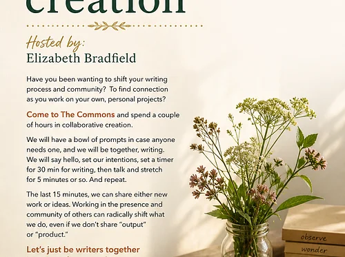 DROP IN AND WRITE - AFTERNOONS OF COMMUNAL CREATION HOSTED BY ELIZABETH BRADFIELD