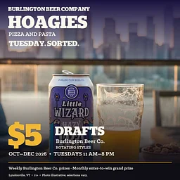 $5 Burlington Beer Co. Tuesdays at Hoagies Pizza and Pasta
