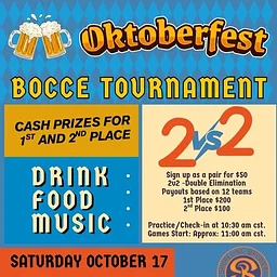 October Fest 17th: Bocce Ball Tournament at Shoreline Brewery Oct. 17th 11am