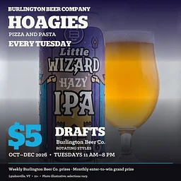 $5 Burlington Beer Co. Tuesdays at Hoagies Pizza and Pasta