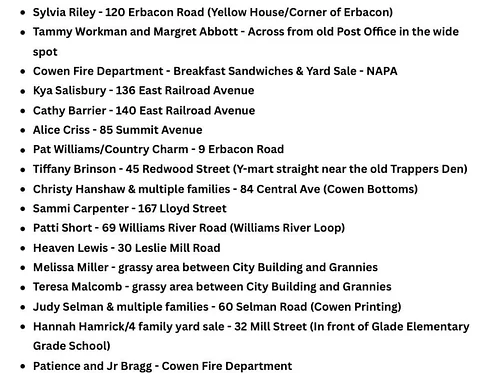 Cowen Community Yard Sale