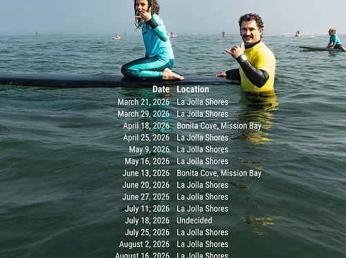 2026 Surf Therapy Camp Schedule