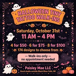 Halloween Tiny Tattoo Walk-Ins at Paisley Mae LLC