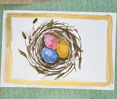 WATERCOLOR Eggs in a Basket