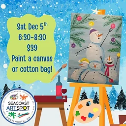 Snowman Pile Paint Night! $39 Paint and Sip! Paint a Canvas or Tote Bag