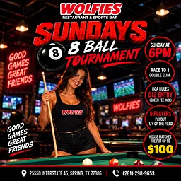 Sunday 8-Ball Tournament at Wolfies! 🎱