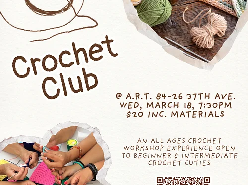 ART Crochet Club! Beginner to Intermediate Friendly Workshop (7+)