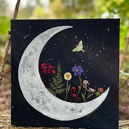 Adult 14+ Moth and Moon mixed media painting