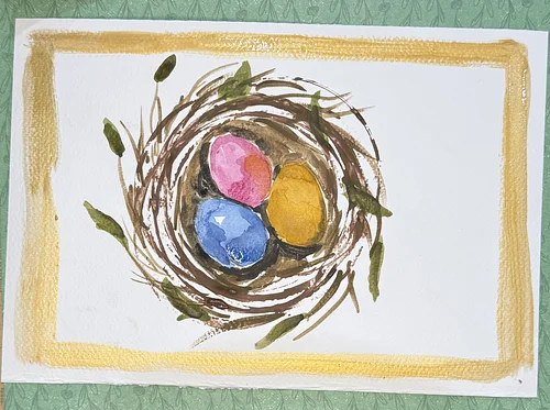 WATERCOLOR Eggs in a Basket