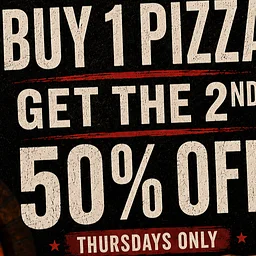 Buy 1 pizza & get 2nd 50% off - Thursdays Bow Beer Garden