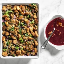 William Sonoma: focaccia stuffing and cranberry relish