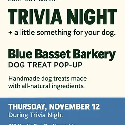 Trivia Night + Blue Basset Barkery Dog Treat Pop-Up