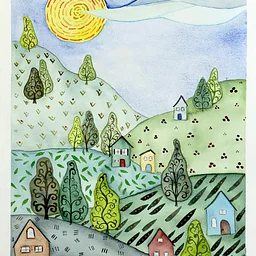 Watercolor 101: Whimsical Folksie Landscape