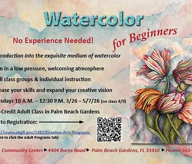 WATERCOLOR FOR BEGINNERS - by SUSAN OAKES Sign up for classes on THURSDAYs March 26 to June 7 (no class April 9)