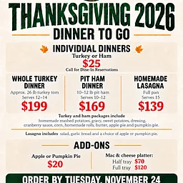 Thanksgiving: Open noon to midnight
