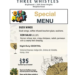 DC Dine All Night Special Menu at Three Whistles