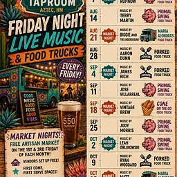 Free Friday Night MUsic, market, and food trucks