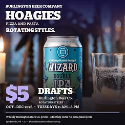 $5 Burlington Beer Co. Tuesdays at Hoagies Pizza and Pasta