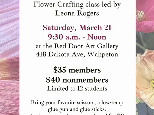 WORKSHOP: "Crepe Paper Poppies Workshop" @ Red Door Art Gallery, Wahpeton, ND