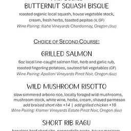 Saturday Night 3 Course Dinner