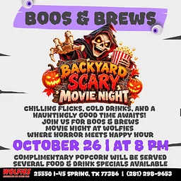Boos & Brews – Backyard Scary Movie Night at Wolfies