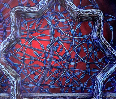 a loom, a fence, a wire, a thread