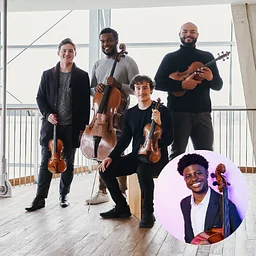 Isidore String Quartet in performance with cellist Sterling Elliott
