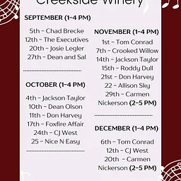 Creekside Winery Live Music List