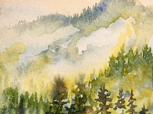 Misty Mountains in Watercolor