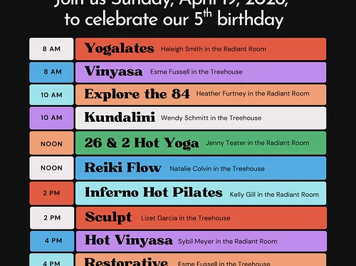 $5 classes – 5 Year Anniversary Party