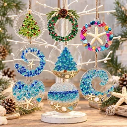 Small Business Saturday Crushed Glass Resin Ornament Trio