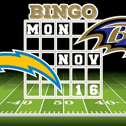 Chargers vs Ravens Monday Night Football Bingo