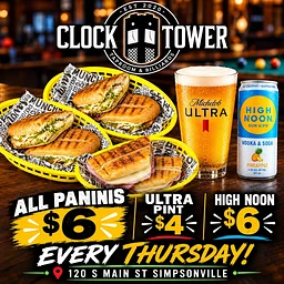 THURSDAY SPECIALS $6 Paninis, $4 Ultras, $6 High Noons