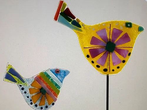 Fused Glass Bird Garden Stakes