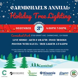 Dec32026 Holiday Tree LightingKick off the Holiday season at Carmichael's Holiday Tree Lighting Event at Carmichael Park! Join us for live music, arts and crafts, and holly jolly… Read more »