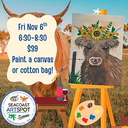 Highland Cow Paint Night! $39 Paint and Sip! Paint a Canvas or Tote Bag