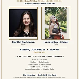 Hedgelawn Classical Music Series-Piano and Cello 4PM $15