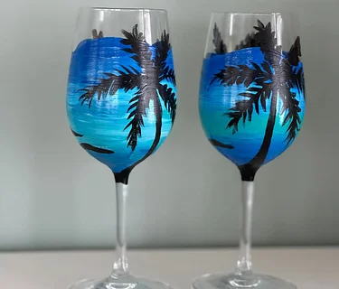 Palm Tree Wine Glass Painting