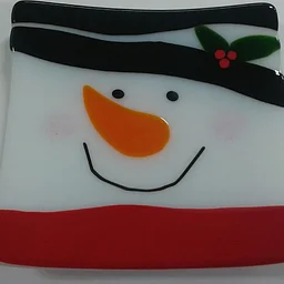 Fused Glass Snowman Plate